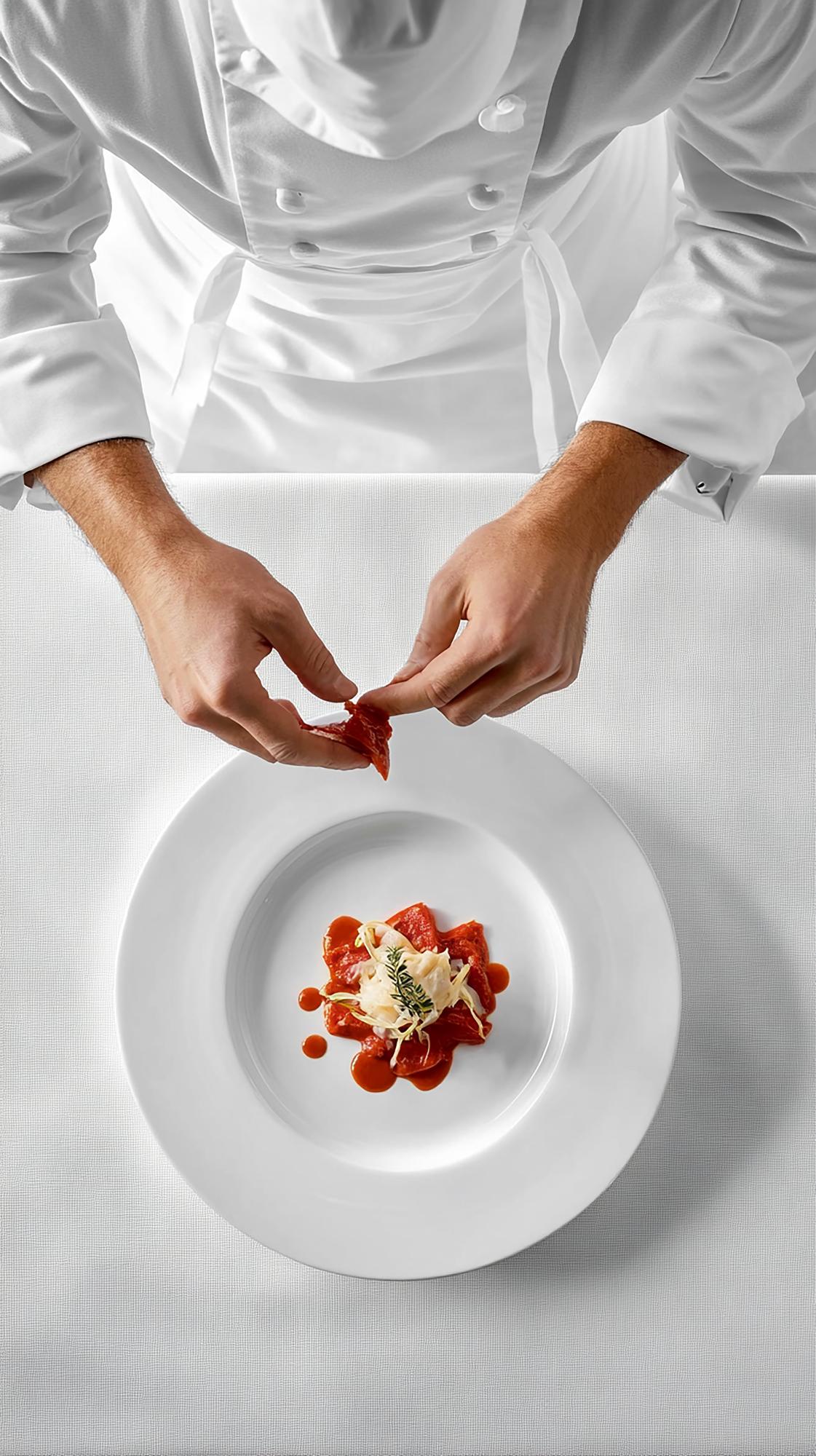 Chef demonstrating fast plating